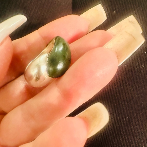 Jade and Silver Statement Robert Lee Morris Ring - Picture 1 of 9